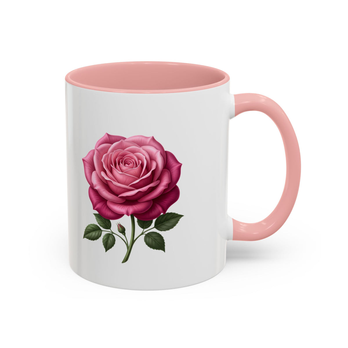 Pink Rose Accent Coffee Mug — Floral Tea & Coffee Cup (11/15 oz)