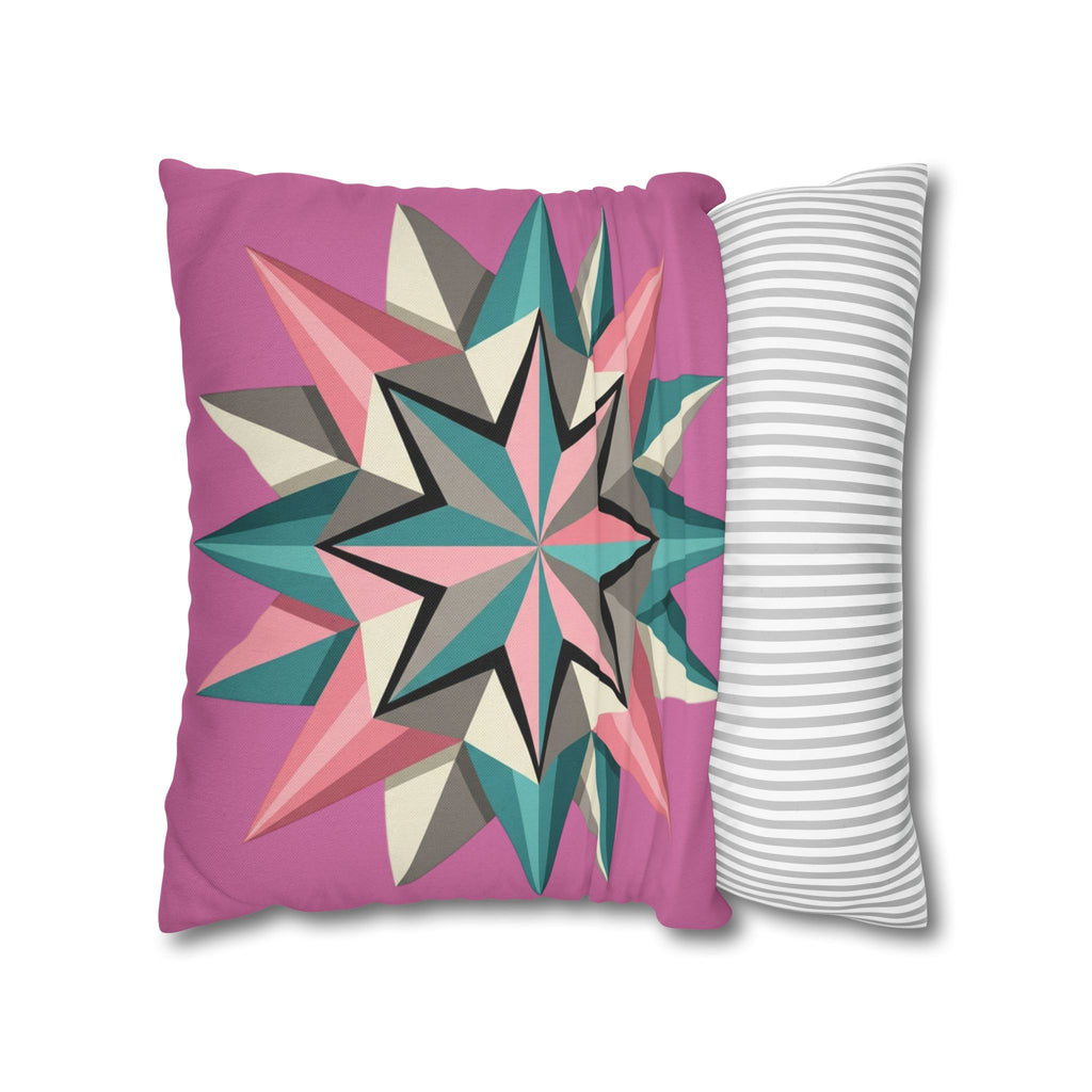 Pink Geometric Star Throw Pillowcase – Modern Kaleidoscope Accent
