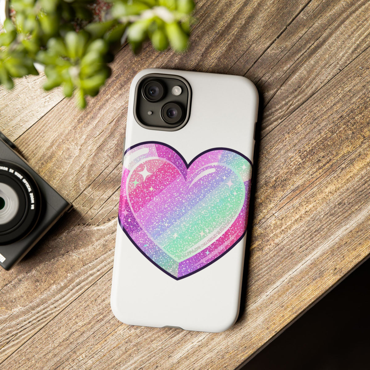 Pastel Glitter Heart Tough Phone Case — Cute Protective Phone Cover