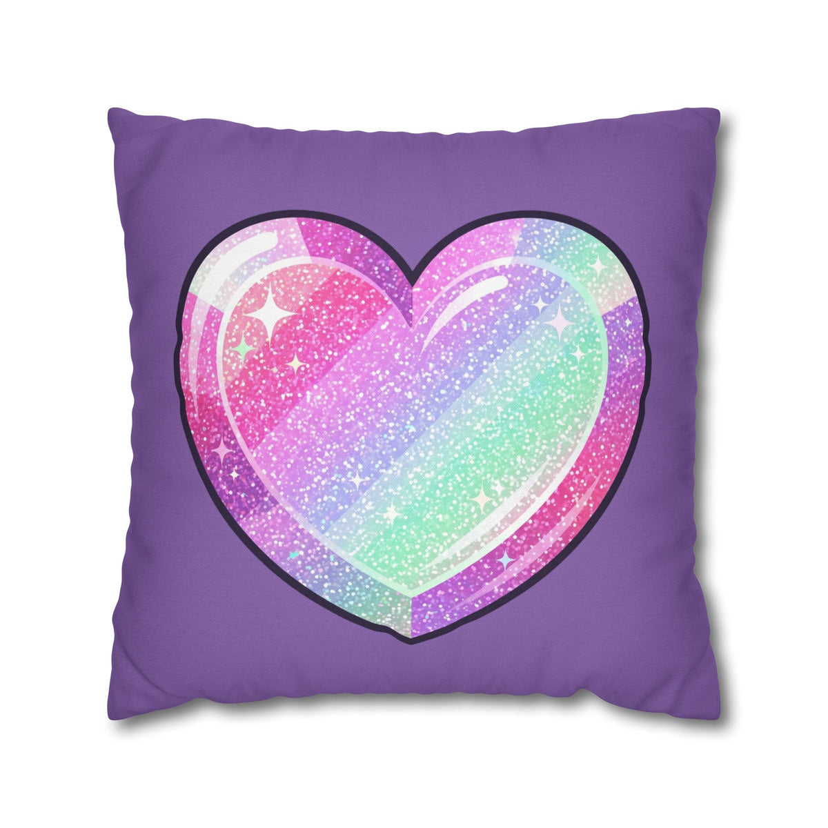 Pastel Glitter Heart Pillowcase Spun Polyester Square Pillowcase- Light Purple