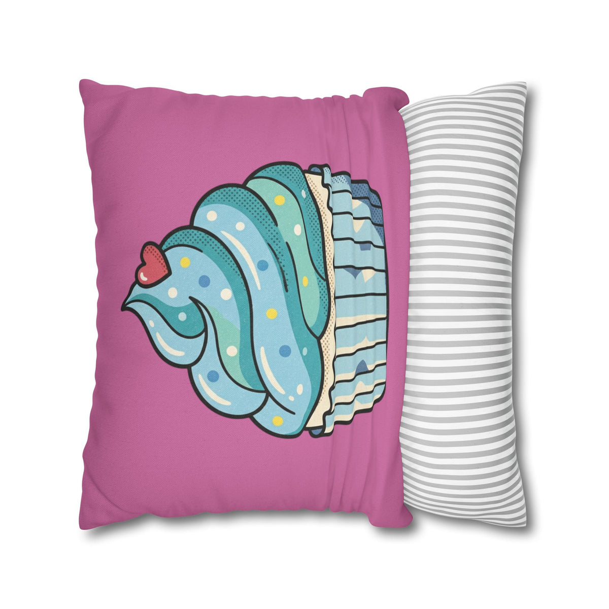 Cupcake Pillowcase — Cute Blue Frosting Decorative Throw Pillow- Light Pink