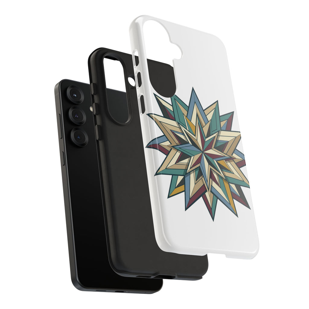 Geometric Star Phone Case — Teal & Earthtone Mandala Design