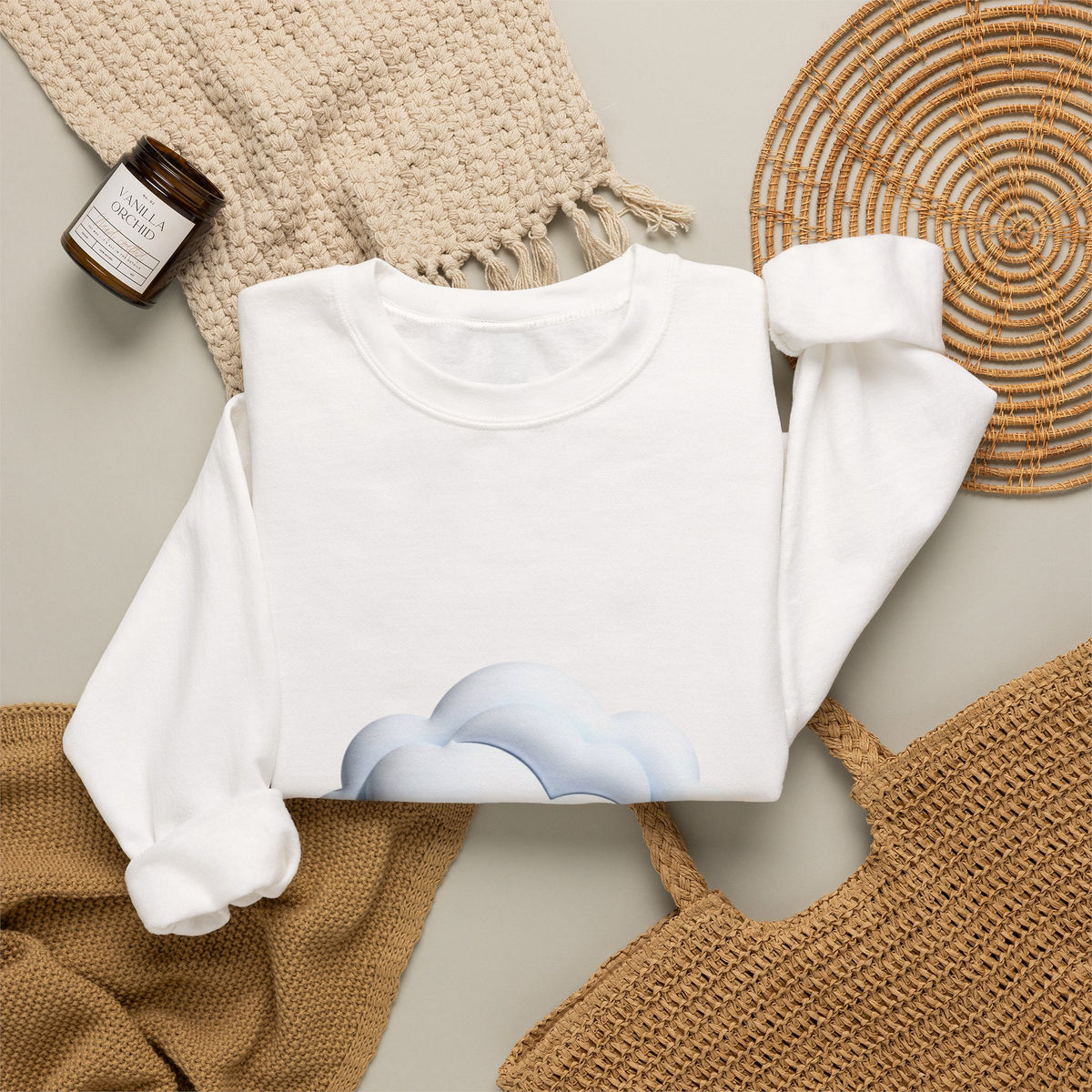 Cloud Graphic Sweatshirt — Soft White Cozy Crewneck