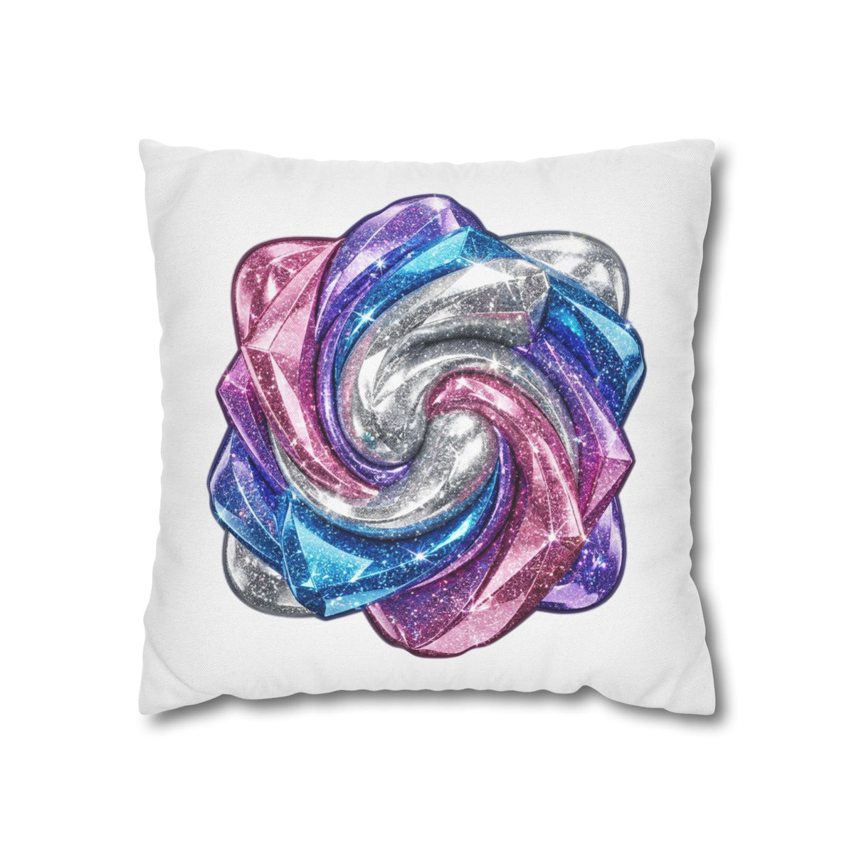 3D Glitter Design White Spun Polyester Square Pillowcase