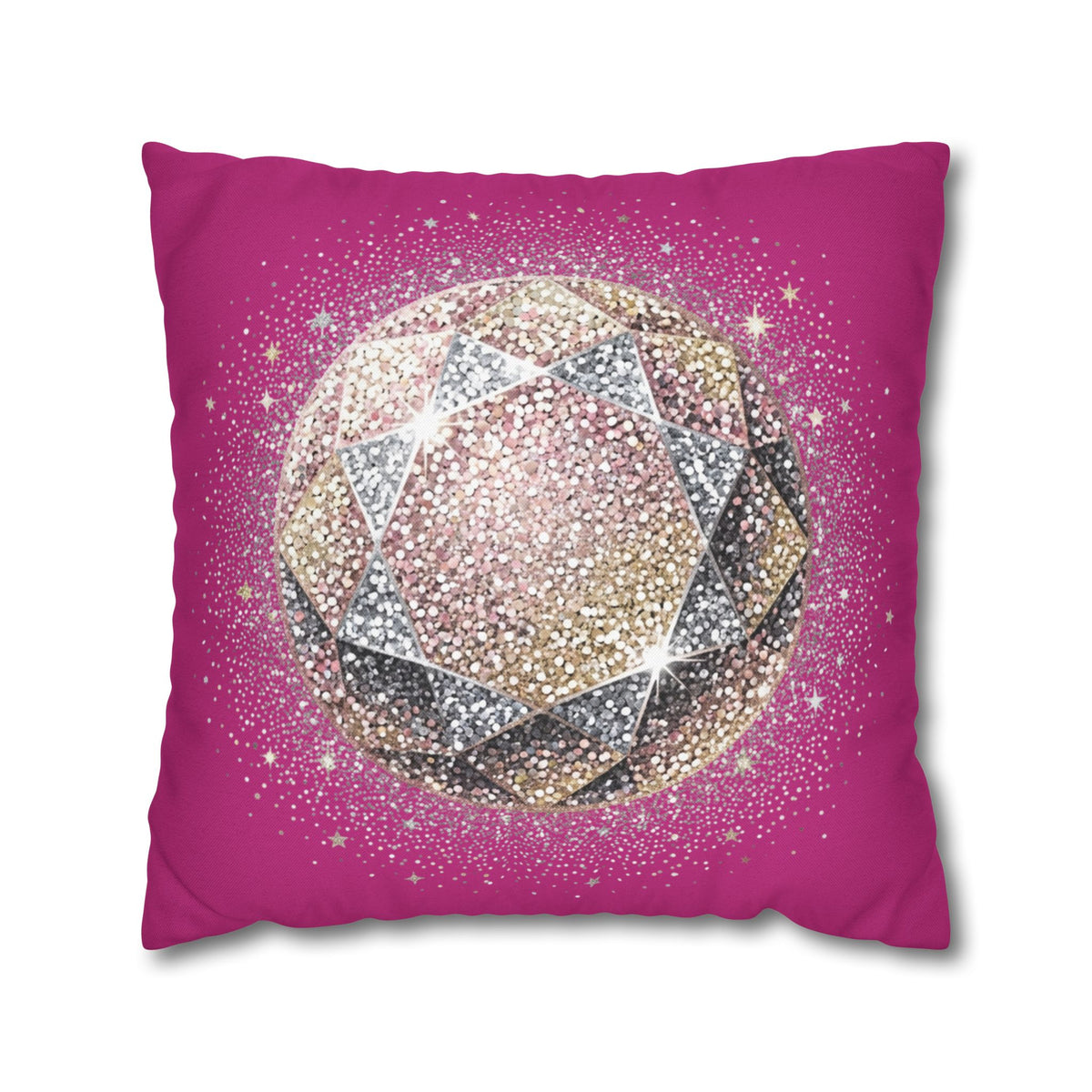 Glittery Magenta Spun Polyester Square Pillowcase