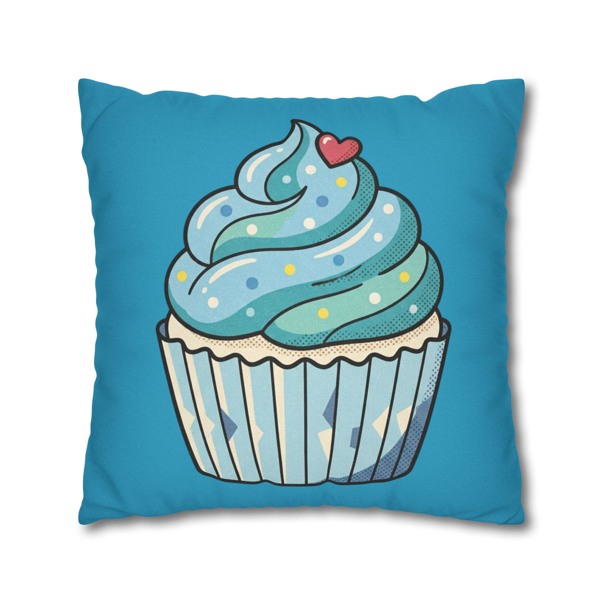 Cupcake Throw Pillow — Cute Blue Dessert Decorative Cushion for Kids & Bakery Lovers- Turquoise