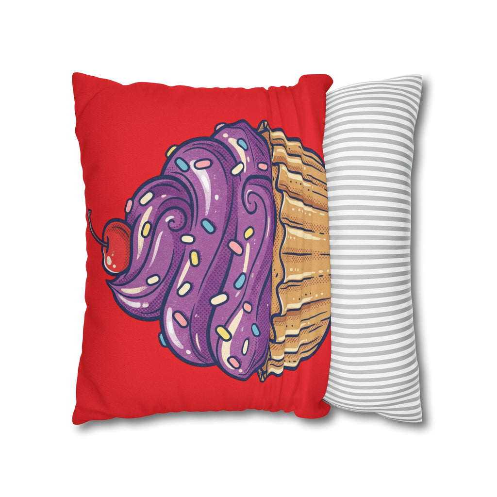 Cupcake Art Pillowcase — Purple Frosting Dessert Throw Pillow Cover- Red