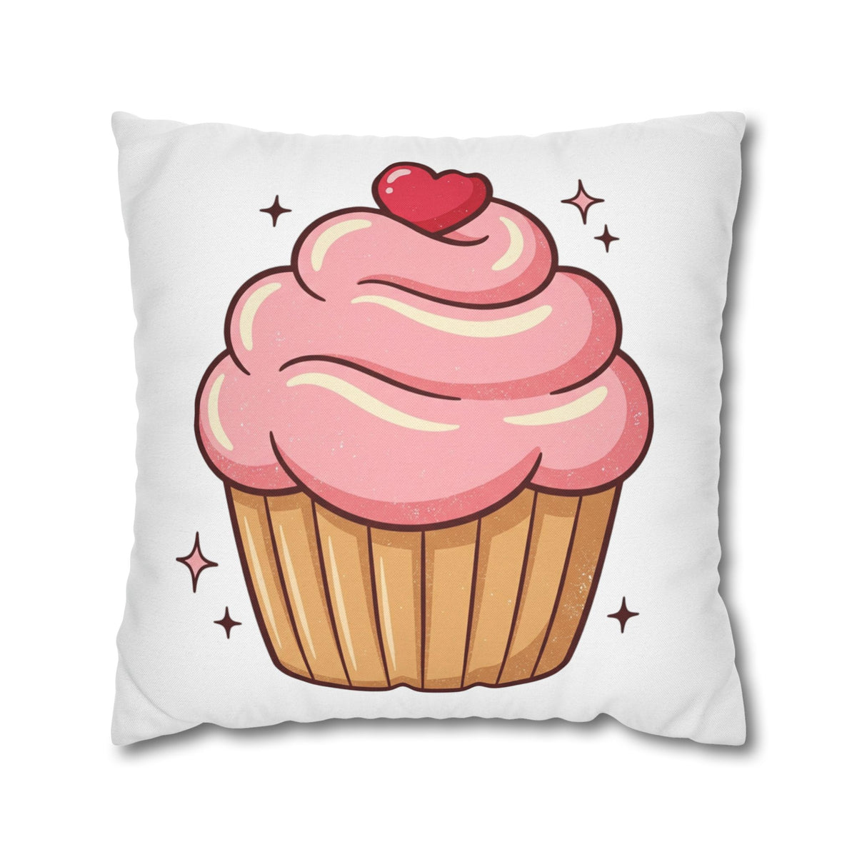 Pink Cupcake Spun Polyester Square Pillowcase- White