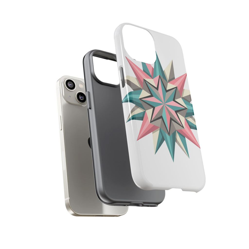 Geometric Star Tough Phone Case – Pink Teal Compass Design