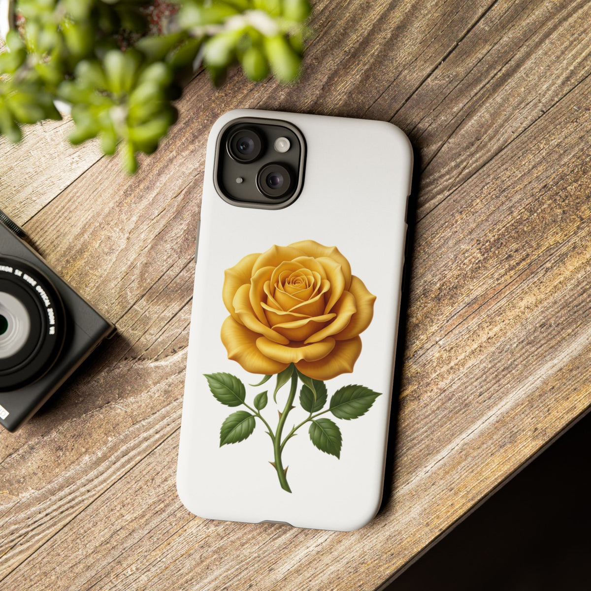 Yellow Rose Phone Case — Vintage Floral Tough Protective Cover