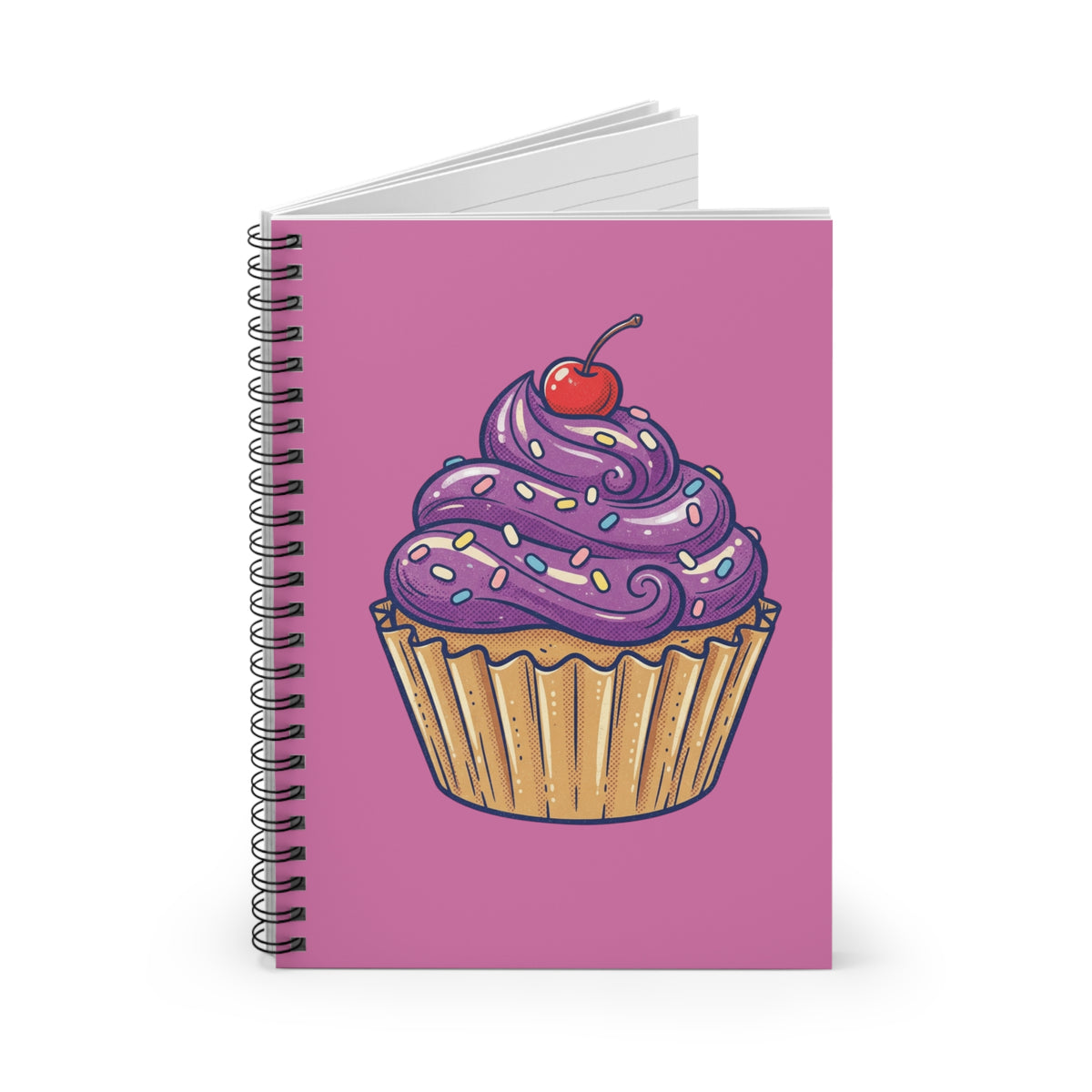 Cupcake Spiral Notebook — Purple Frosting Cherry Journal