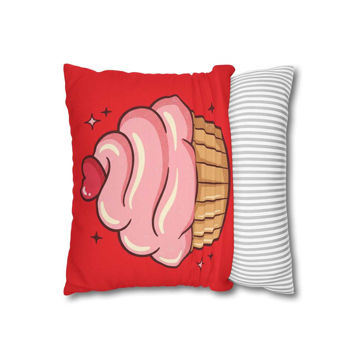 Pink Cupcake Spun Polyester Square Pillowcase- Red