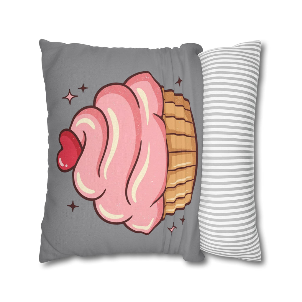 Pink Cupcake Spun Polyester Square Pillowcase- Grey