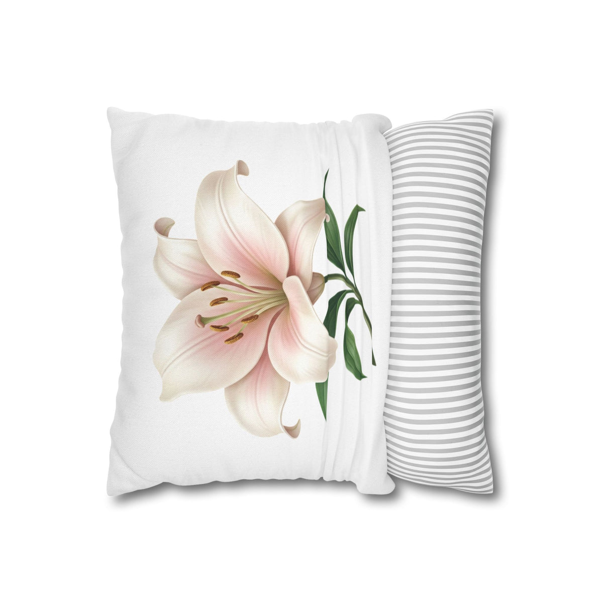 Pink Lily Floral Pillowcase — Decorative Square Throw Pillow Cover