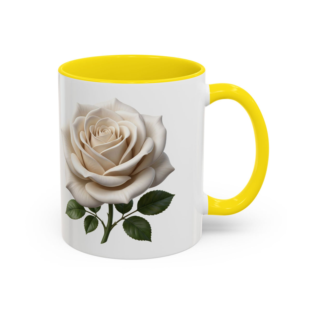 White Rose Accent Coffee Mug — Elegant Floral 11/15oz Ceramic