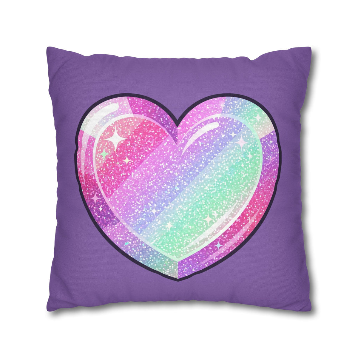 Pastel Glitter Heart Pillowcase Spun Polyester Square Pillowcase- Light Purple