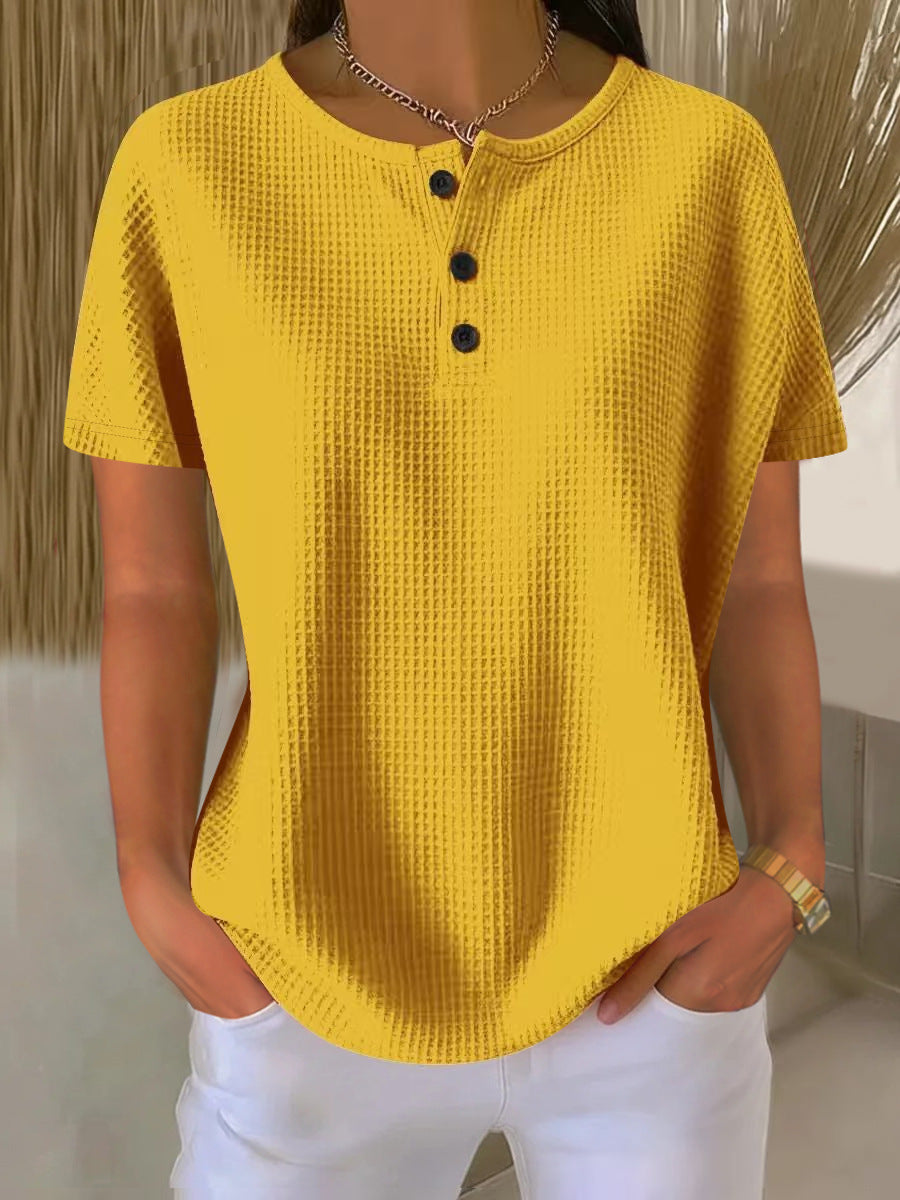 Round neck solid color pullover loose top long sleeve and short sleeve
