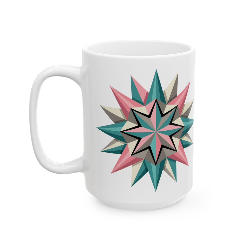 Geometric Starburst Ceramic Mug — Pink & Teal 11oz/15oz