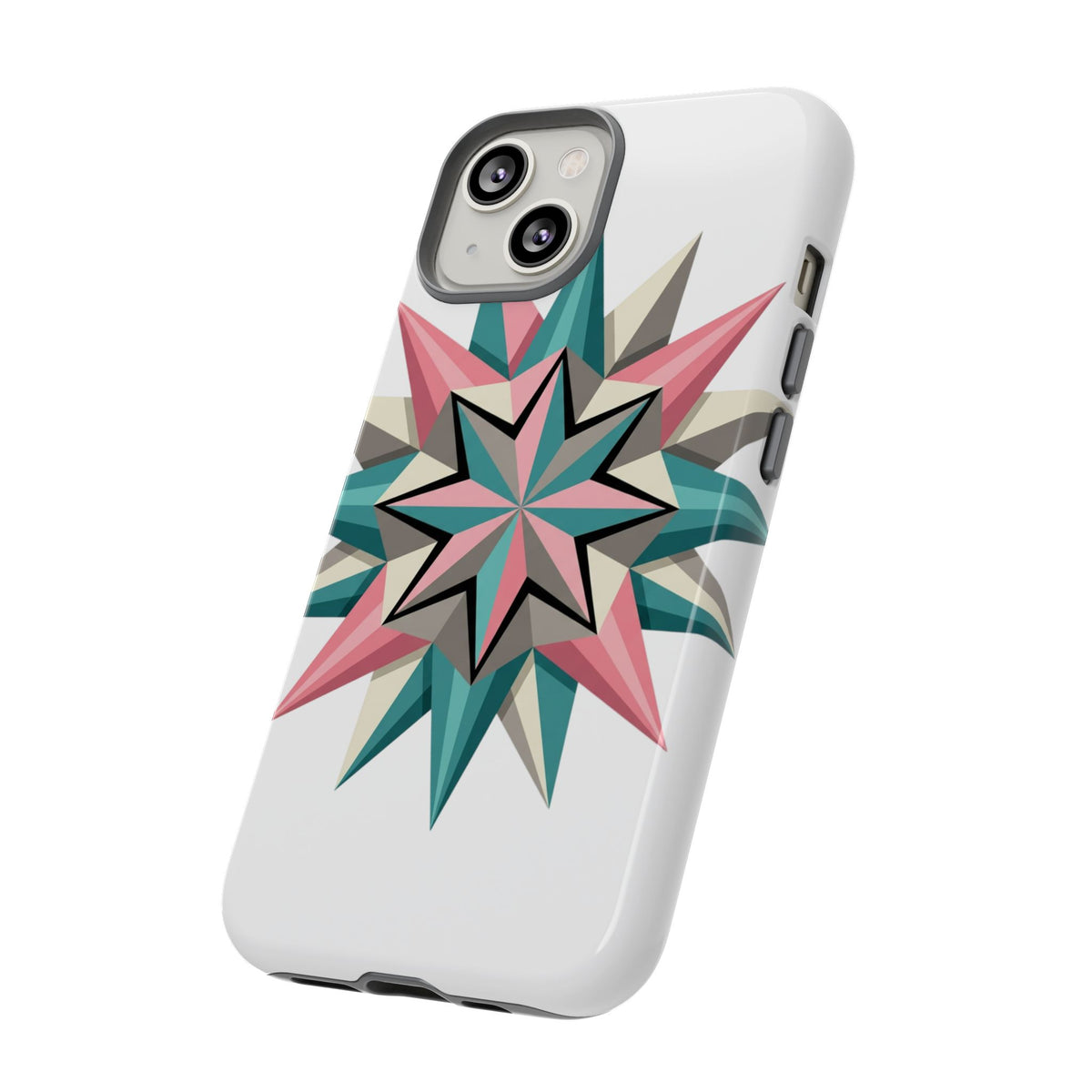Geometric Star Tough Phone Case – Pink Teal Compass Design