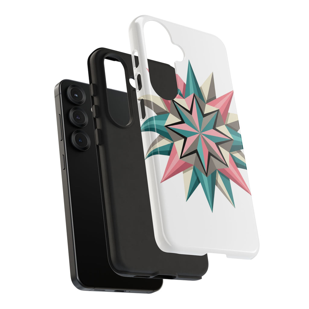 Geometric Star Tough Phone Case – Pink Teal Compass Design