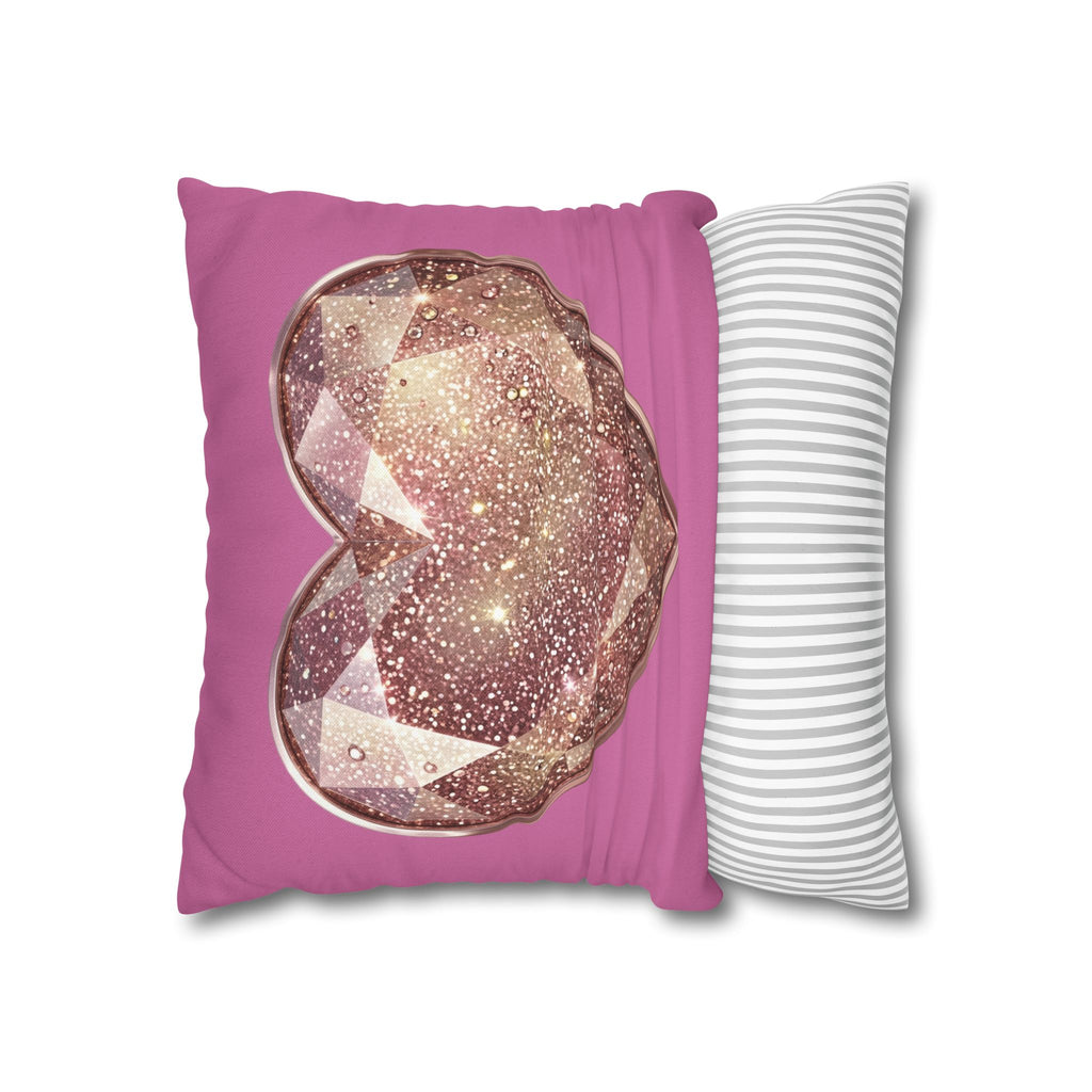 Glitter Rose Gold Heart Pillowcase — Pink Decorative Throw Pillow- Light Pink