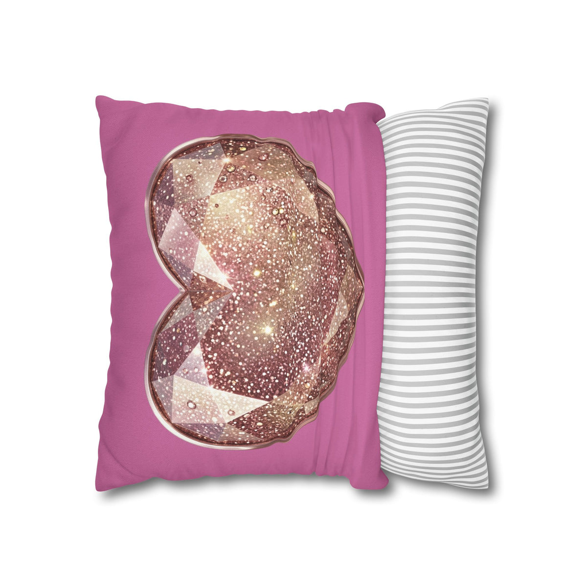 Glitter Rose Gold Heart Pillowcase — Pink Decorative Throw Pillow- Light Pink