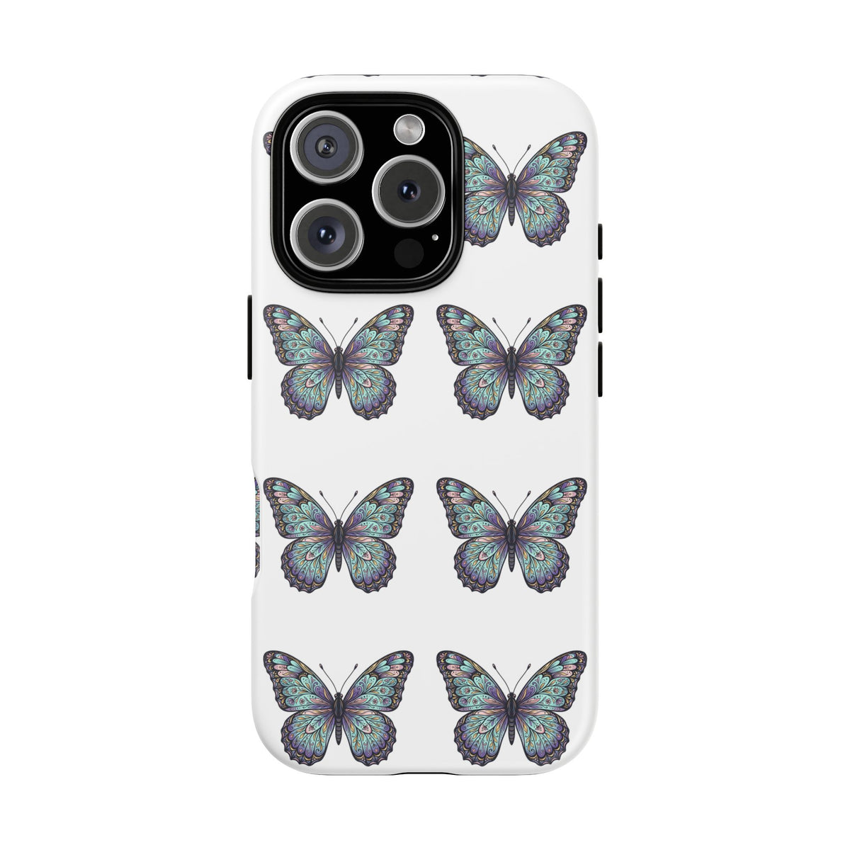 Butterfly Pattern Tough Phone Case — Vintage Teal Floral Protective Cover