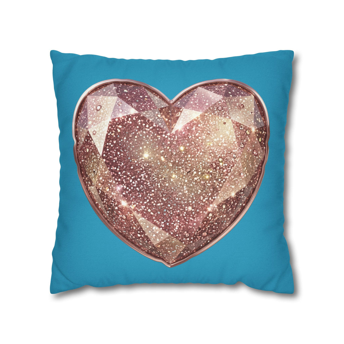 Sparkling Rose Crystal Heart Pillowcase — Decorative Square Throw Pillow Cover- Turquoise