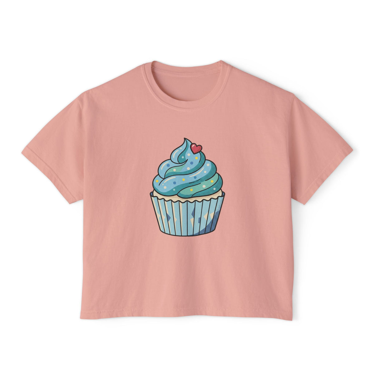 Cupcake Graphic Boxy Tee — Cute Blue Cupcake Women's Cropped T-Shirt