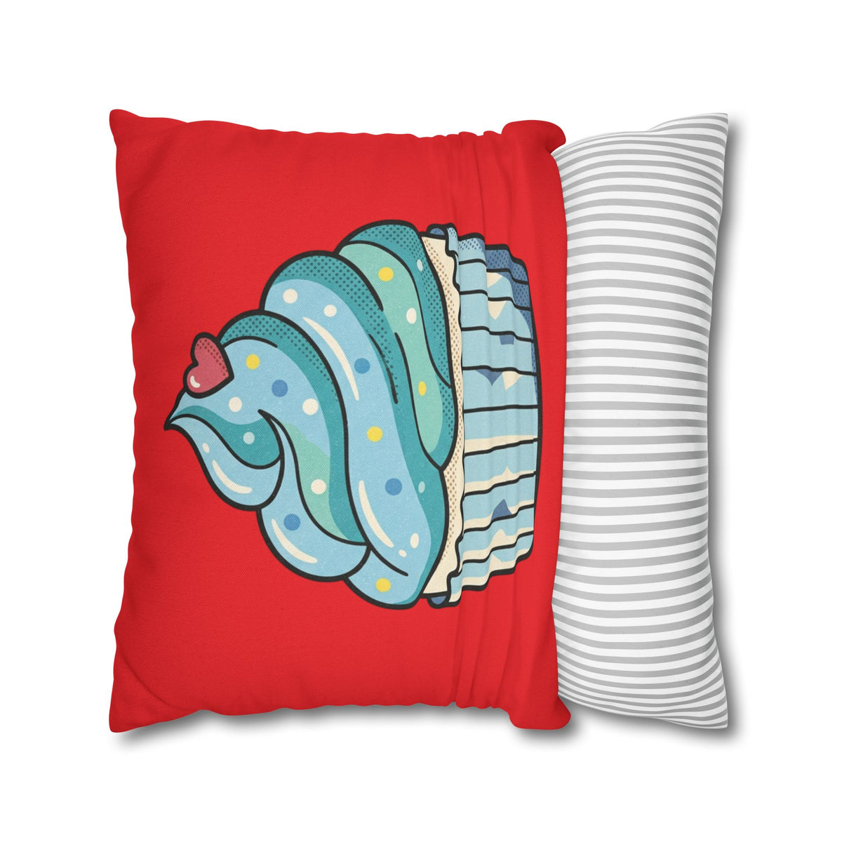 Cupcake Pillowcase - Cute Blue Frosting Decorative Throw Pillow Cover- Red
