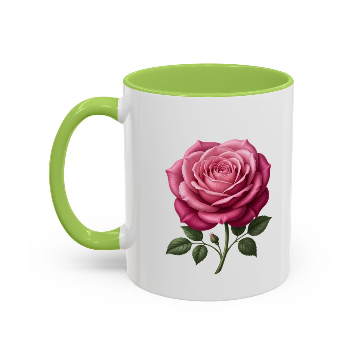 Pink Rose Accent Coffee Mug — Floral Tea & Coffee Cup (11/15 oz)