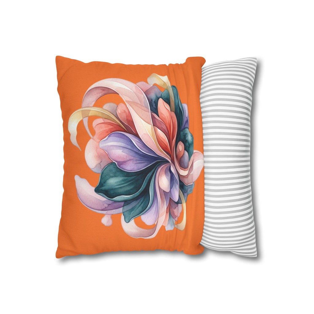 Abstract Floral Throw Pillowcase — Colorful Swirl Design on Orange