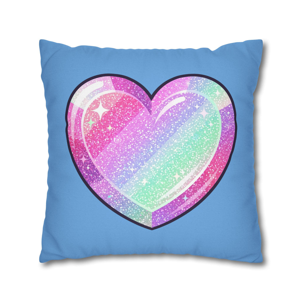 Pastel Glitter Heart Pillowcase Spun Polyester Square Pillowcase- Light Blue