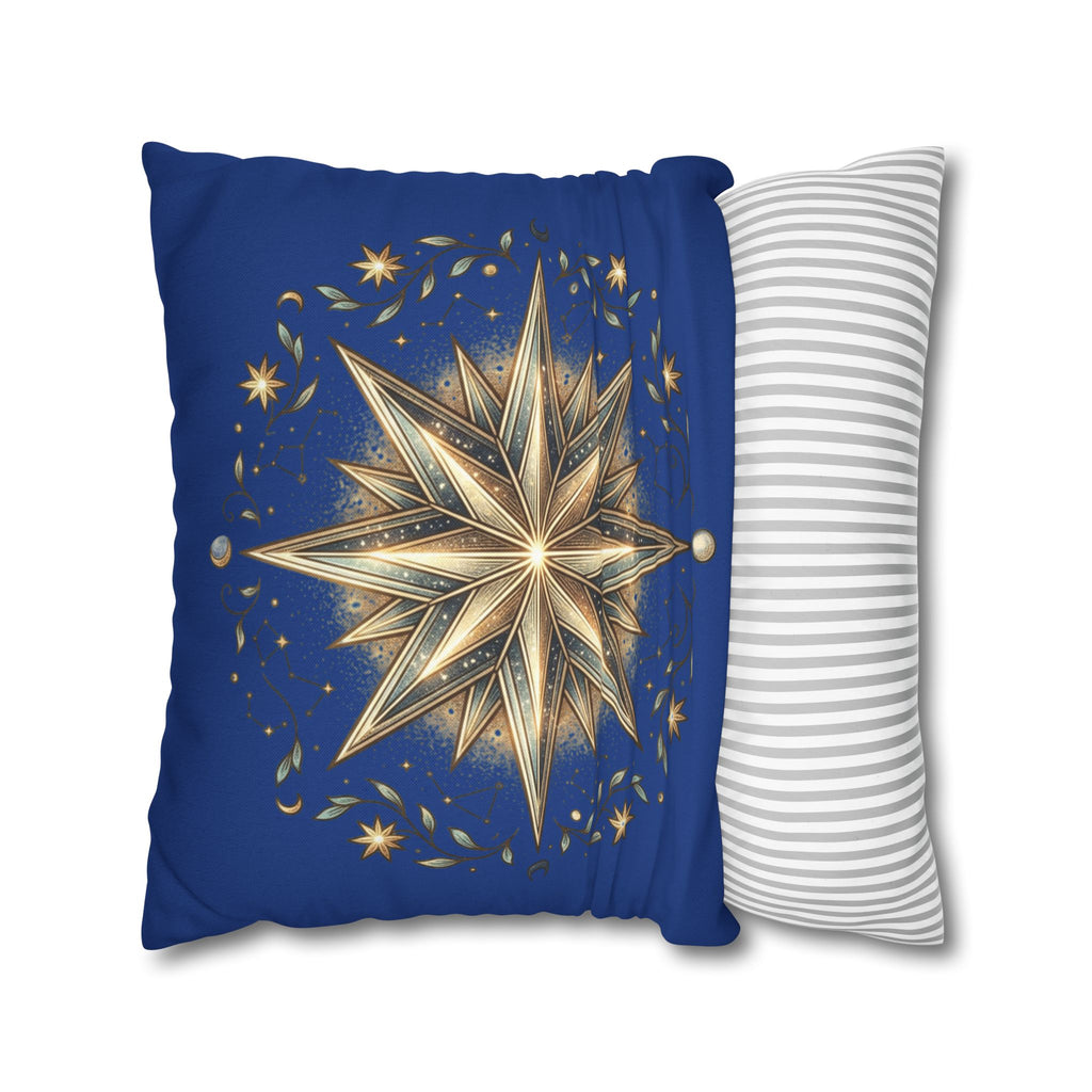 Star Print Navy Spun Polyester Square Pillowcase
