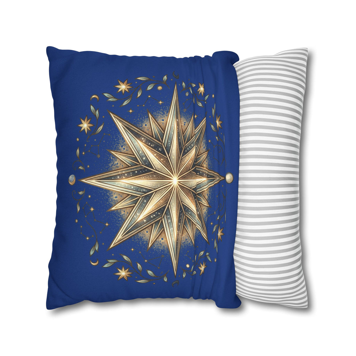 Star Print Navy Spun Polyester Square Pillowcase