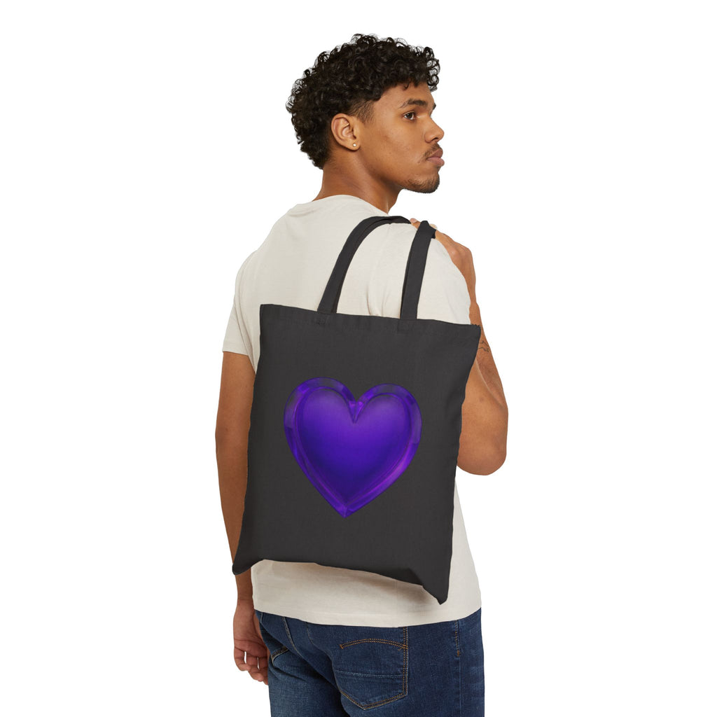 Purple Glass Heart Canvas Tote Bag – Cute Romantic Reusable Shopper