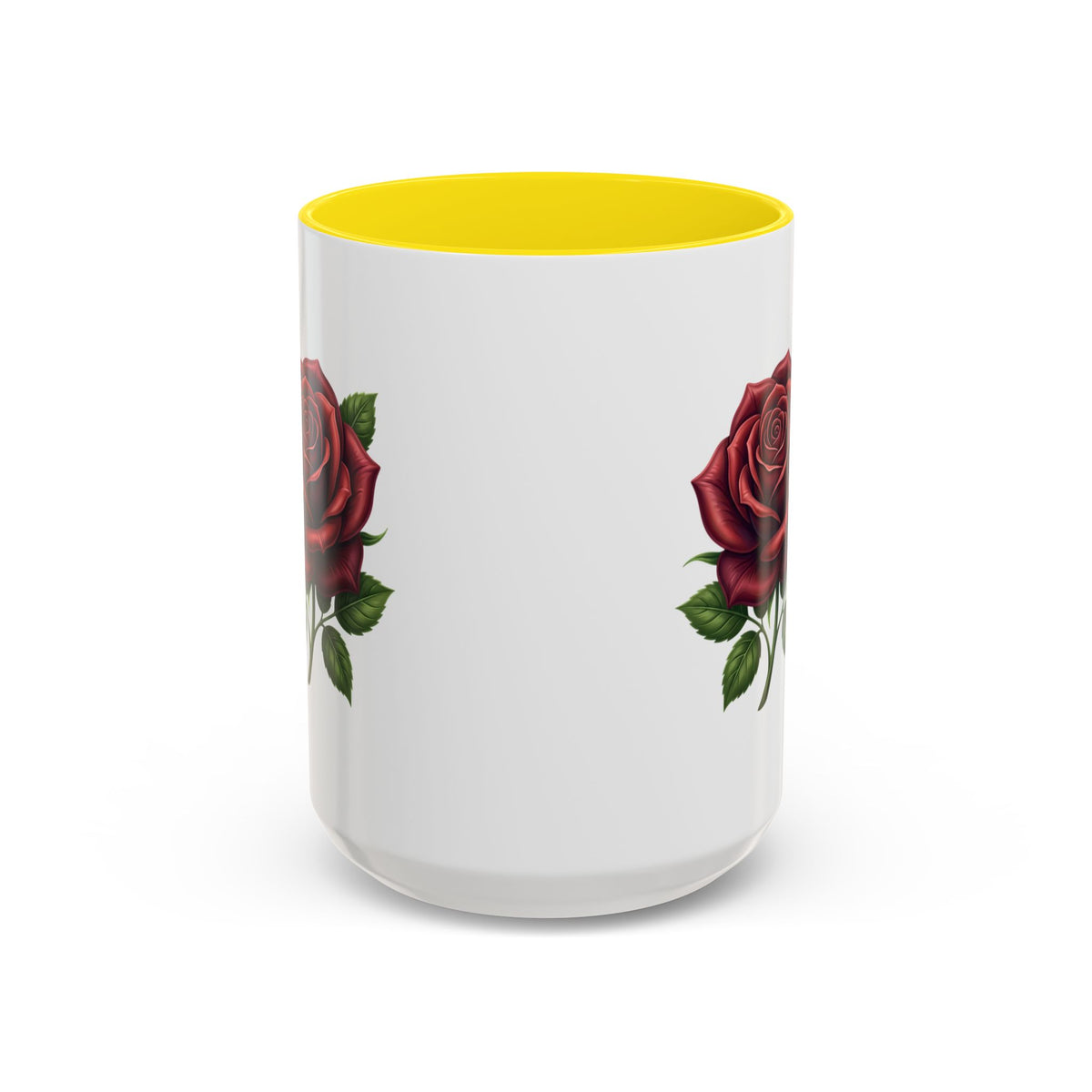 Red Rose Accent Coffee Mug — Floral Ceramic Coffee Cup (11/15oz)