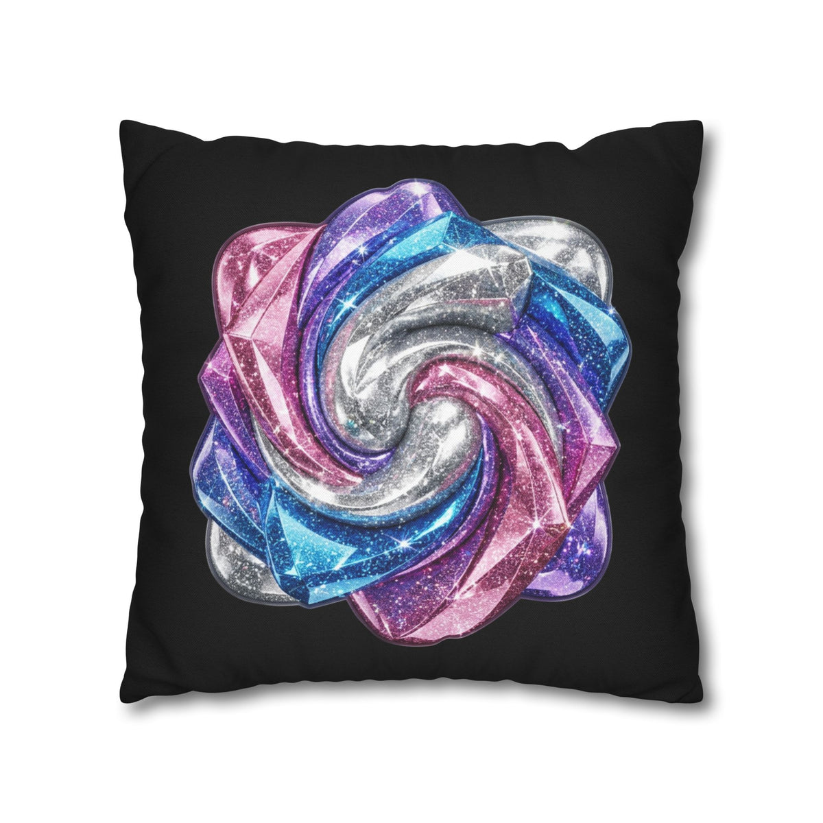 3D Glitter Design Black Spun Polyester Square Pillowcase