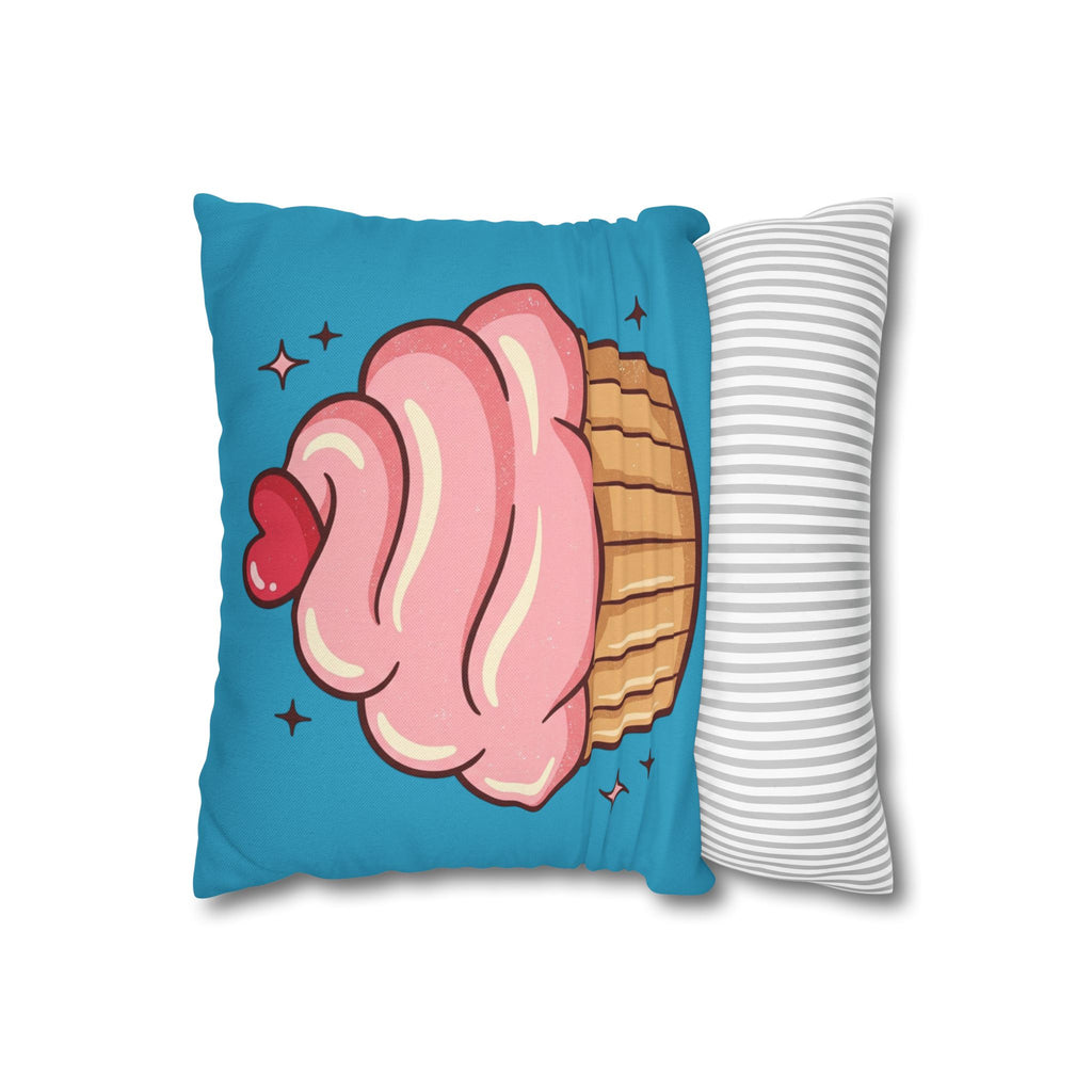 Pink Cupcake SpunPolyester Square Pillowcase- Turquoise