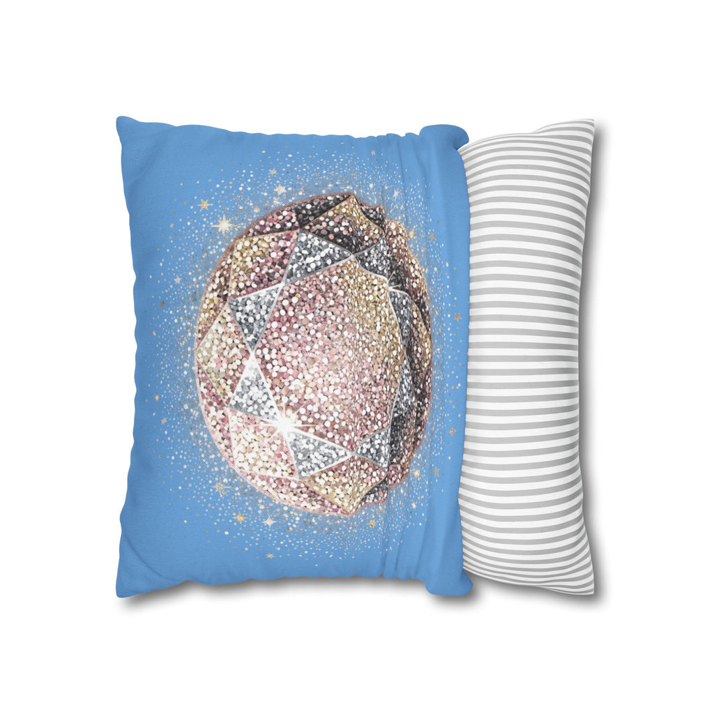 Glittery Light Blue Spun Polyester Square Pillowcase