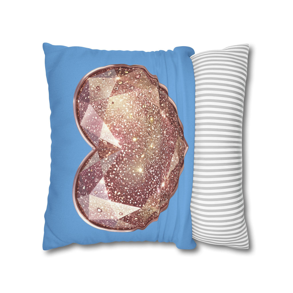 Glitter Gem Heart Pillowcase — Sparkling Rose Gold Heart on Blue