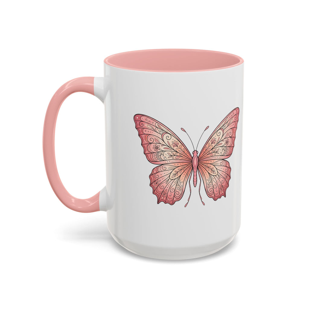 Pink Watercolor Butterfly Accent Coffee Mug — Floral Boho Tea & Coffee Cup (11/15oz)