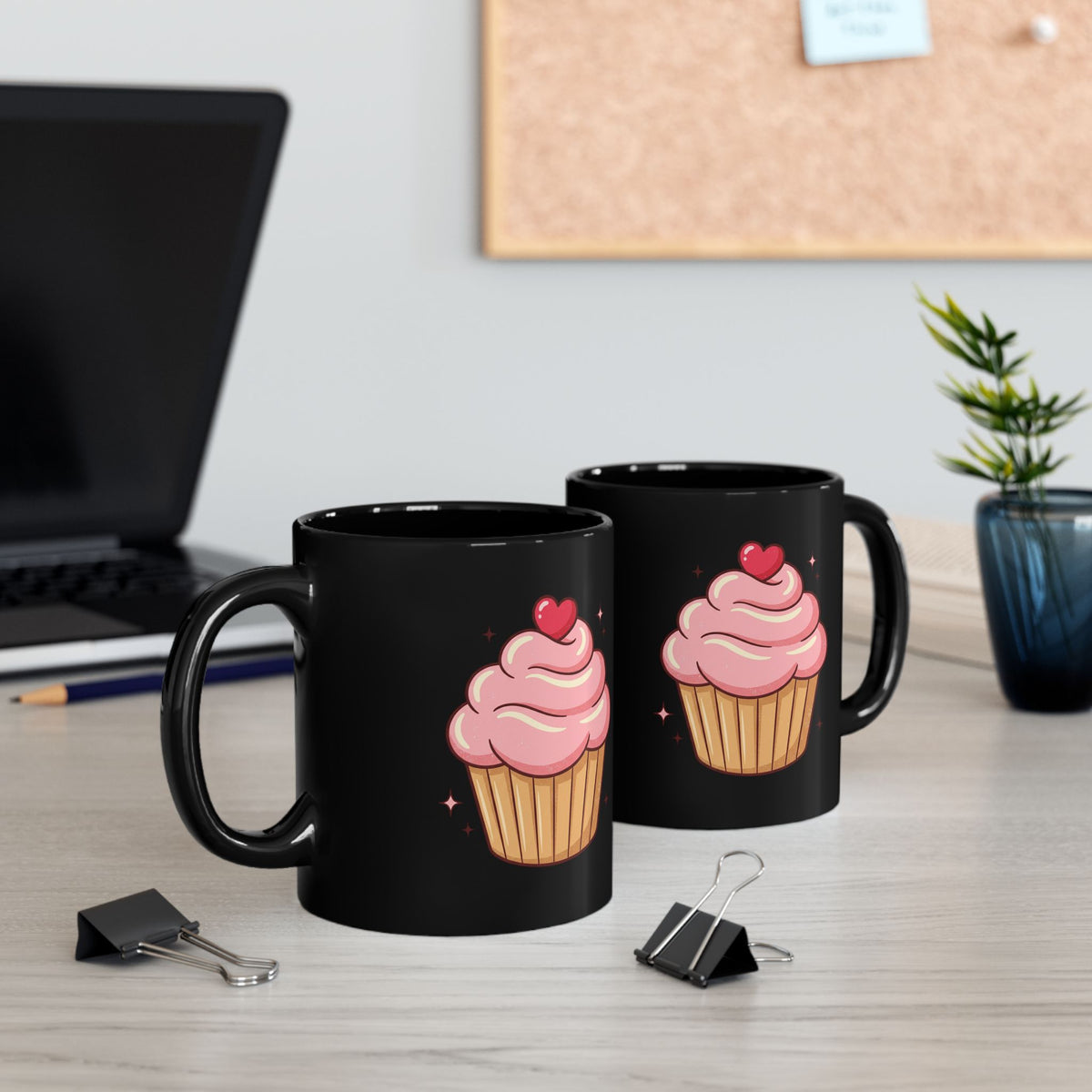 Pink Frosting Cupcake Black Mug (11oz, 15oz)