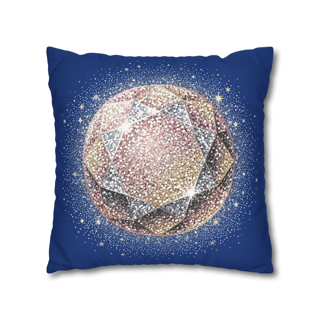 Glittery Navy Spun Polyester Square Pillowcase