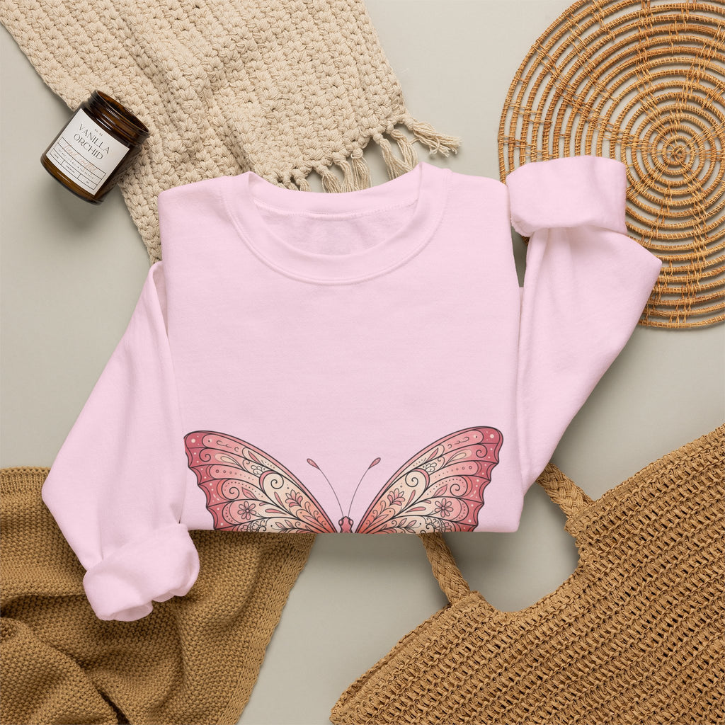 Pink Watercolor Butterfly Crewneck Sweatshirt