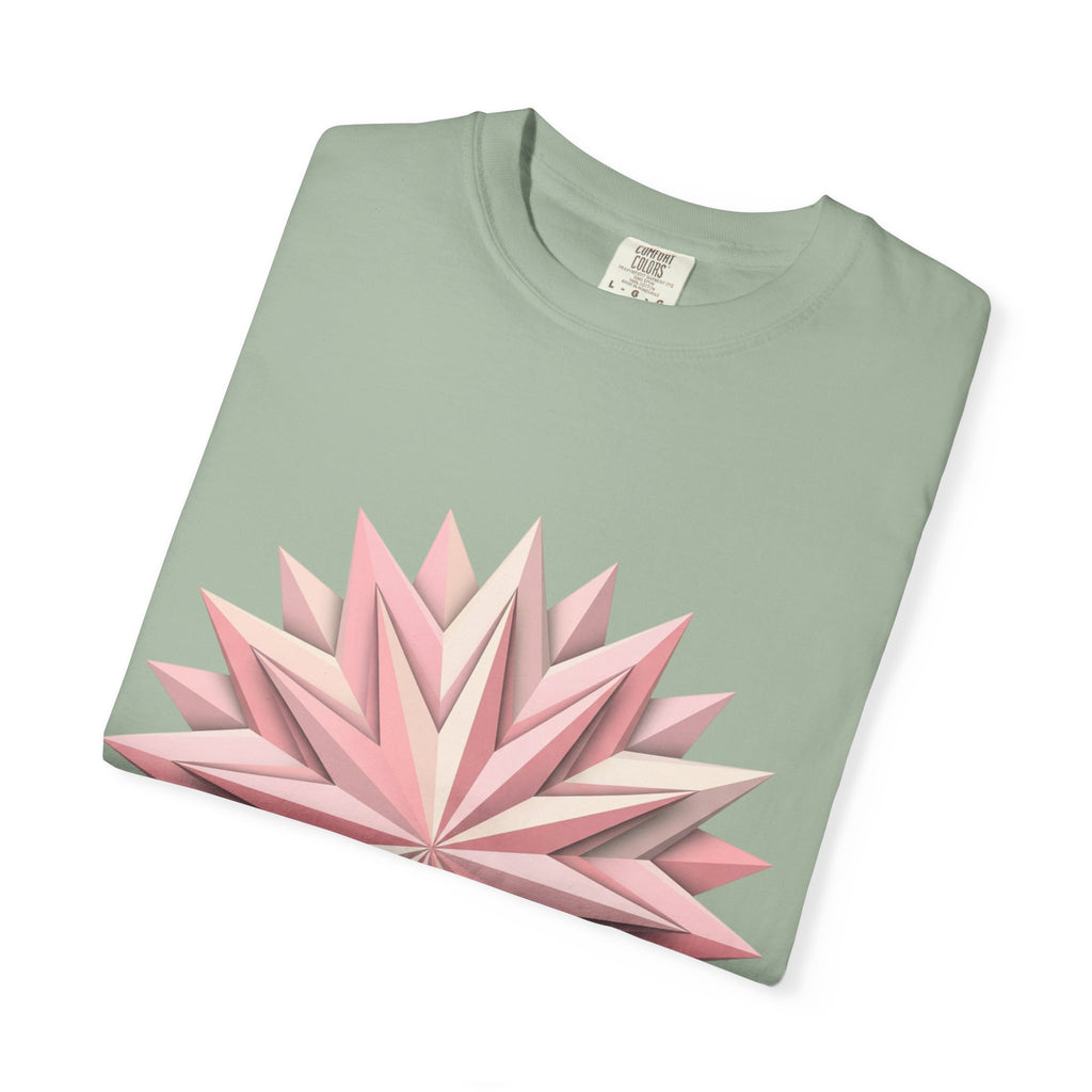 Geometric Rose Star T-Shirt — Pink 3D Origami Floral Tee