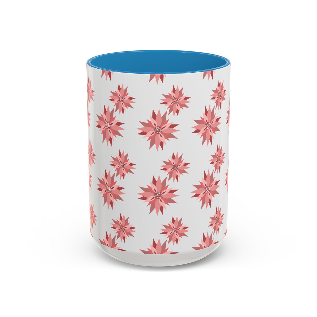 Pink Geometric Floral Accent Coffee Mug — 11/15oz