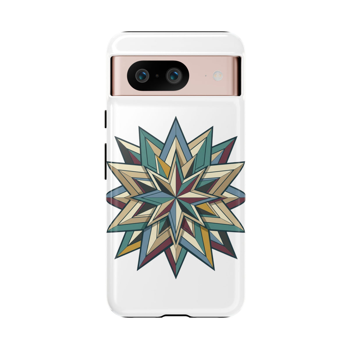 Geometric Star Phone Case — Teal & Earthtone Mandala Design