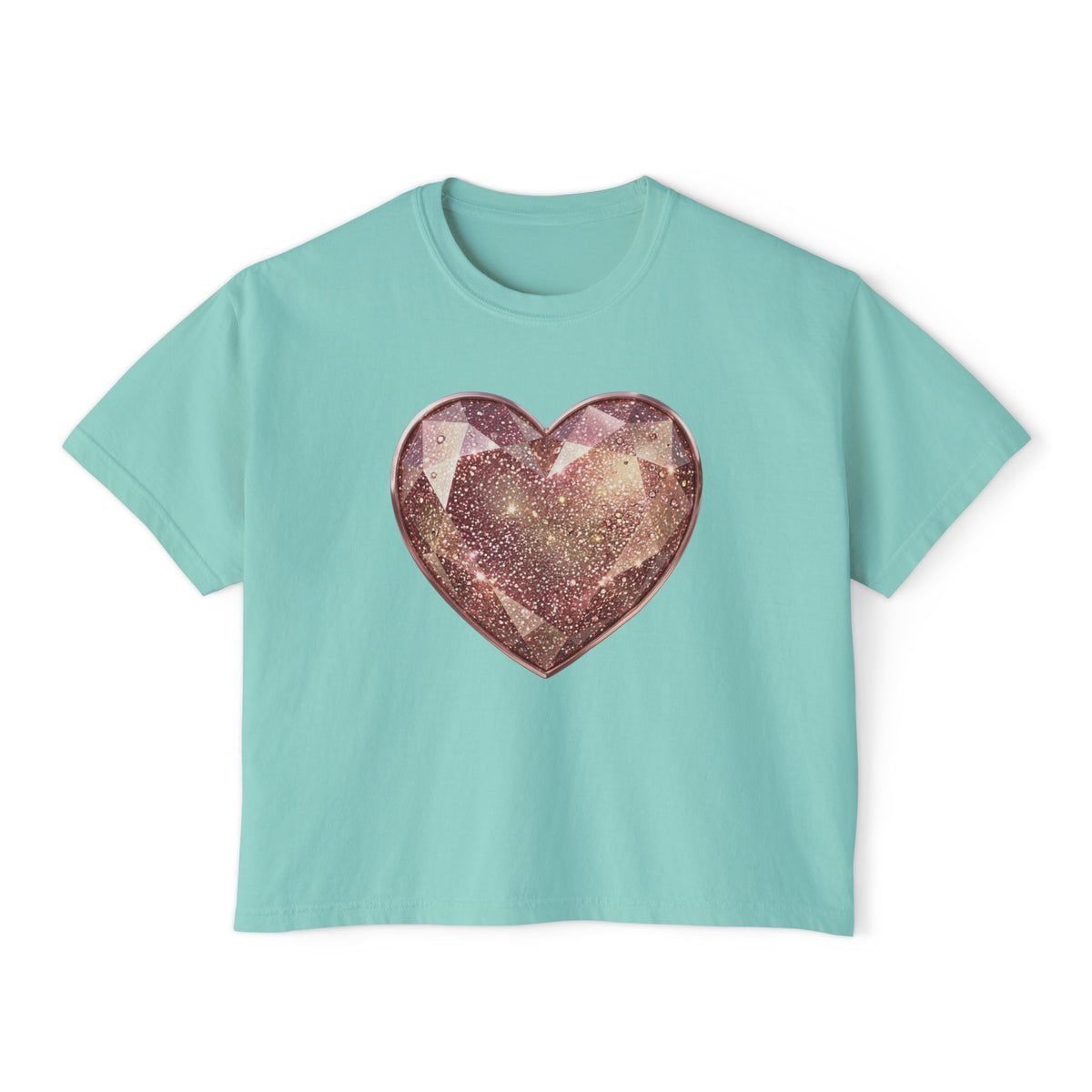 Glitter Gem Heart Boxy Tee — Women's Sparkle Heart Graphic Shirt