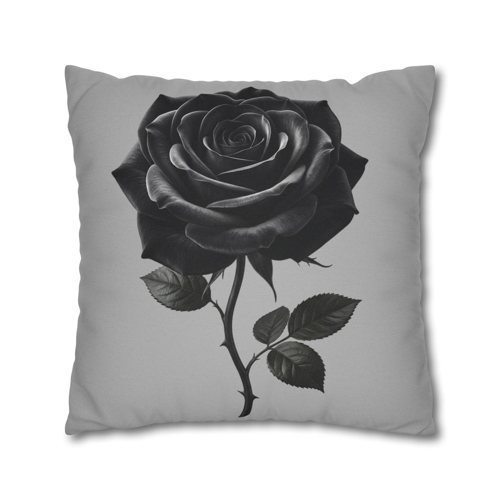 Black Rose Grey Spun Polyester Square Pillowcase